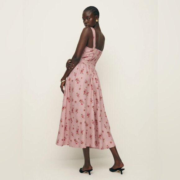 NWT Reformation Balia Linen Midi Dress in Tea Time Pink Floral | size 4 - Picture 4 of 15